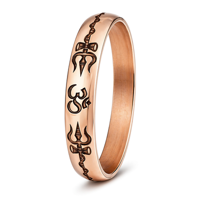 Heavy Engraved Om and Trishul (trident) Copper Kada for Men