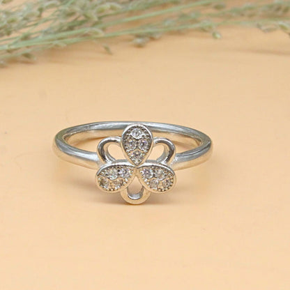 925 Real Silver White CZ Clover Ring