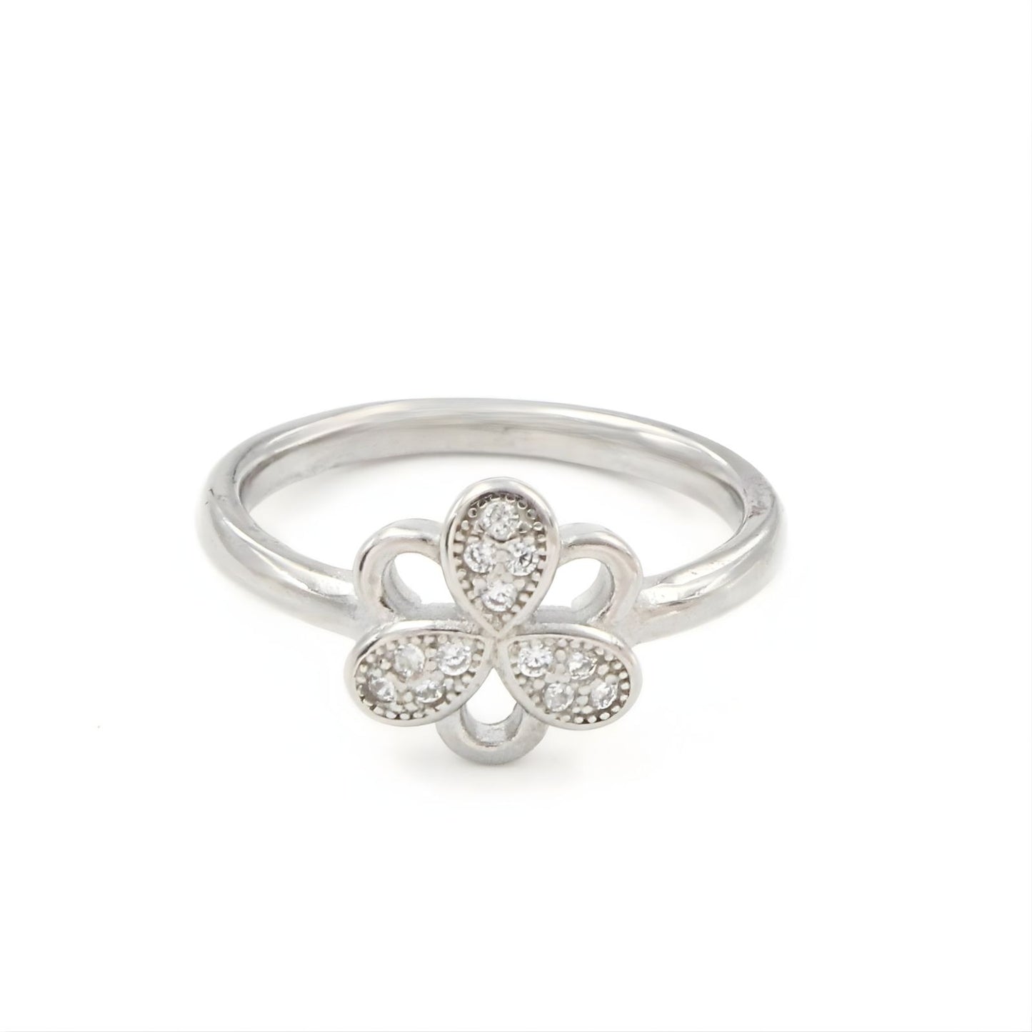 925 Real Silver White CZ Clover Ring
