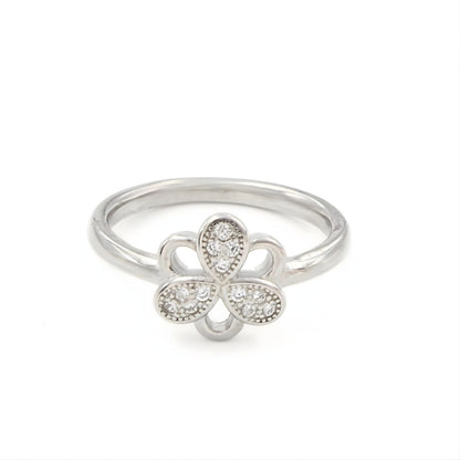 925 Real Silver White CZ Clover Ring