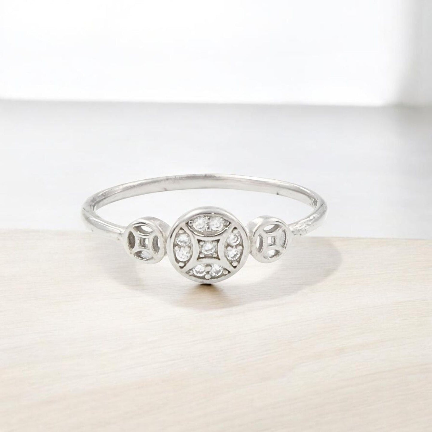 925 Real Silver White CZ Platinum Finish Ring