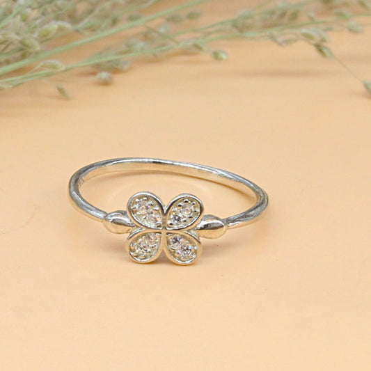 925 Real Silver White CZ Clover Ring