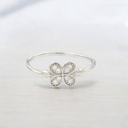 925 Real Silver White CZ Clover Ring