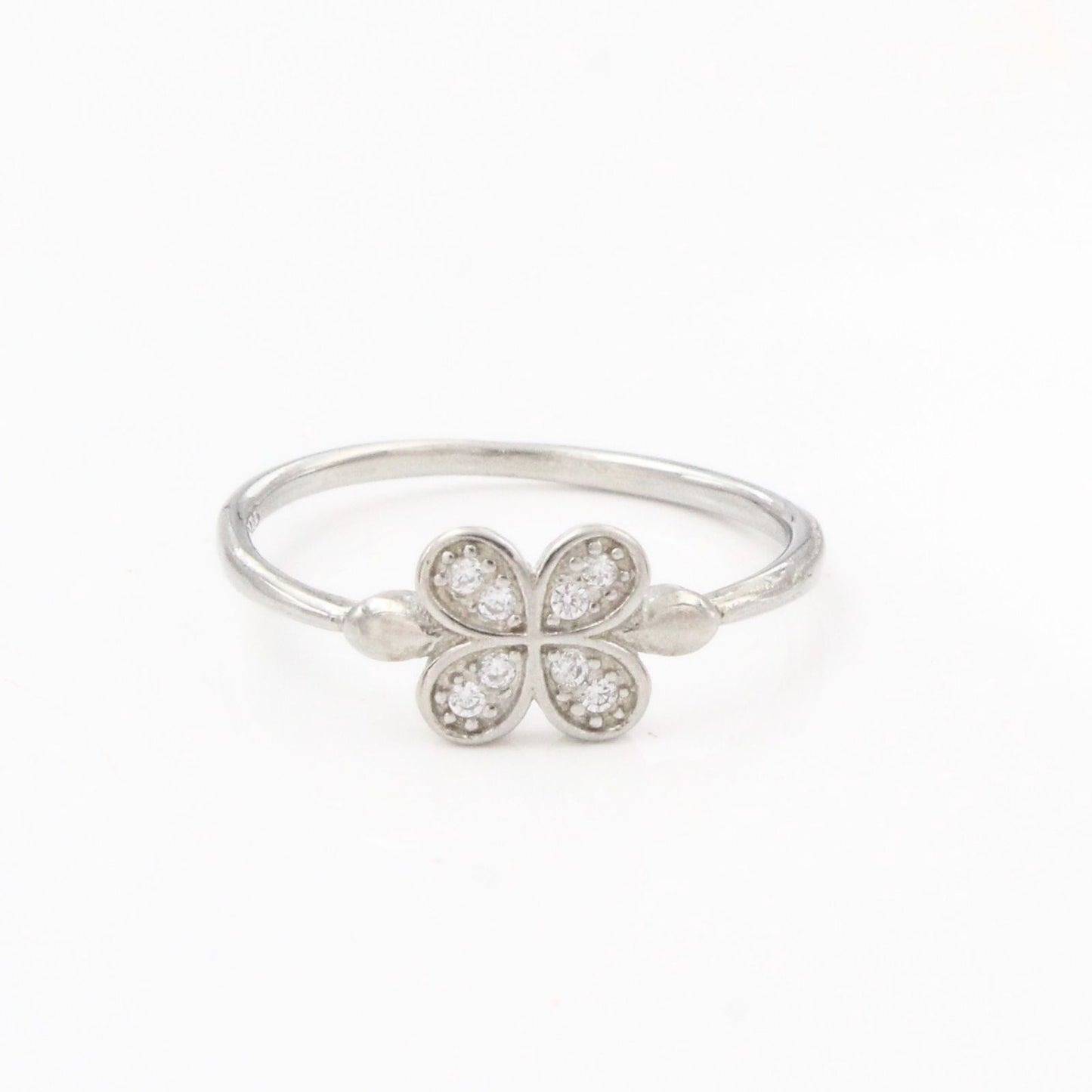 925 Real Silver White CZ Clover Ring