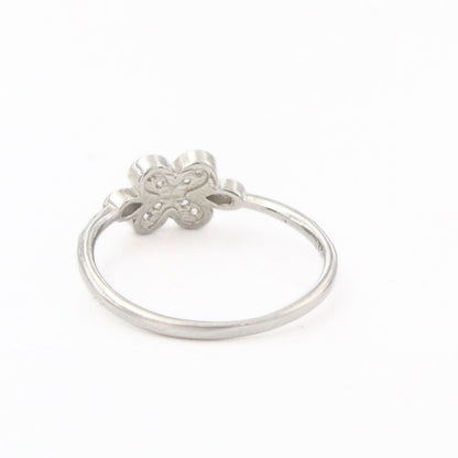 925 Real Silver White CZ Clover Ring