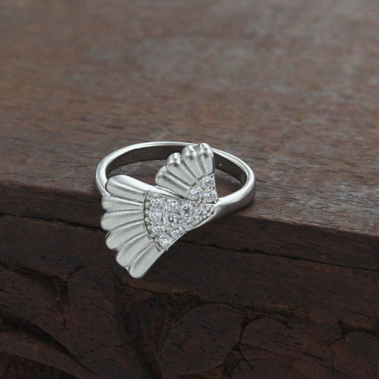 925 Real Silver Fan shape Women Ring
