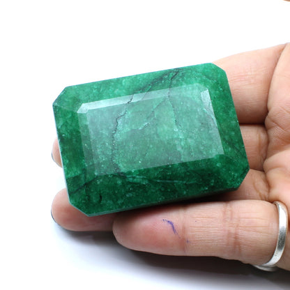 370.9Ct Natural Green Emerald Rectangle Cut Faceted Brazilian Gemstone