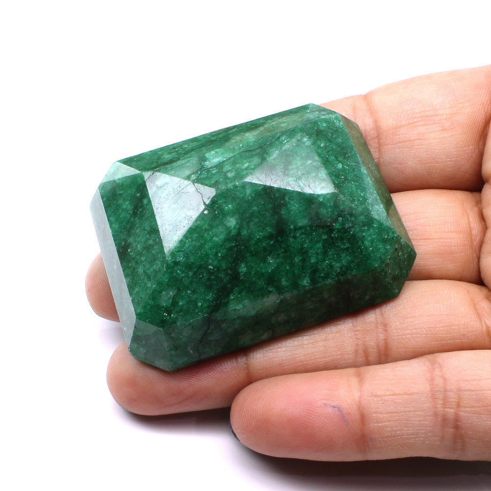 297Ct Natural Brazilian Green Emerald Rectangle Faceted Gemstone