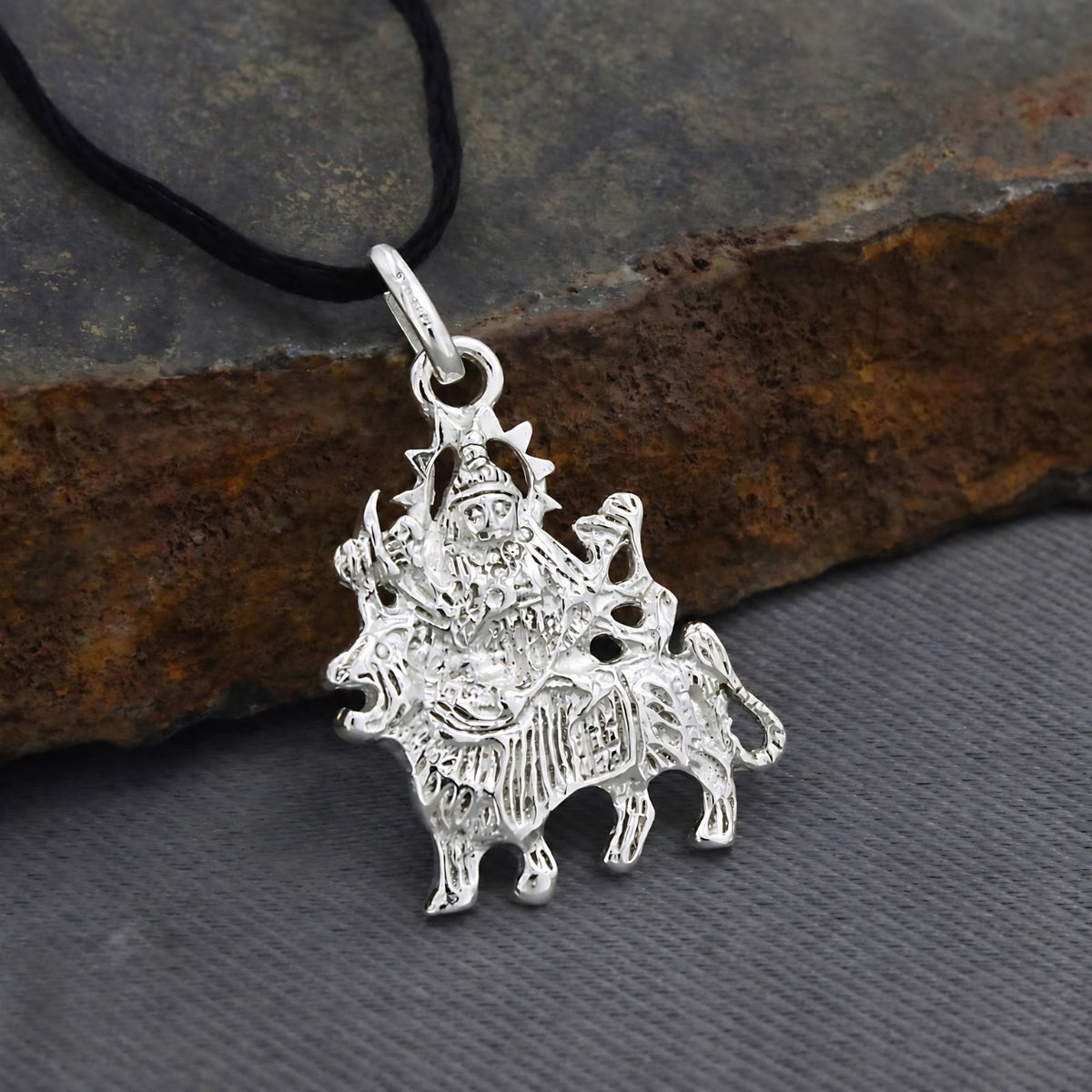 Maa Sherawali Durga 925 Sterling Silver Spiritual Pendant