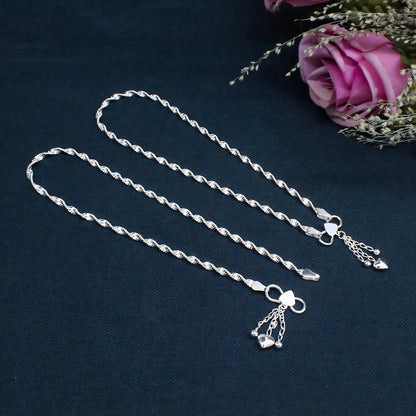 925 Sterling Silver Elegant Heart Tassel Chain Anklet – Women’s 10.3 Inch Jewellery