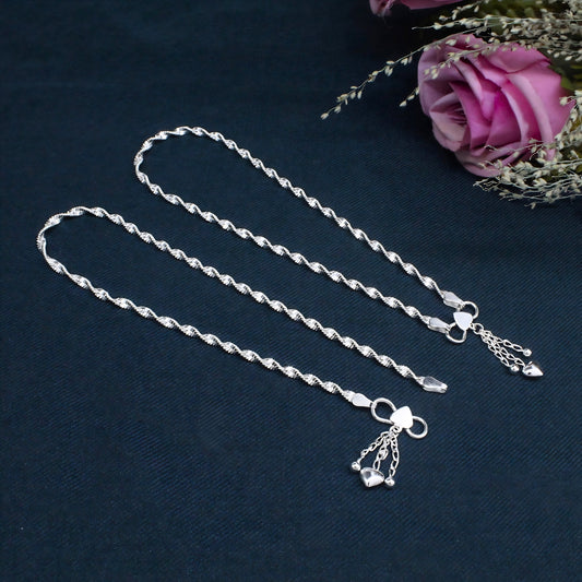 925 Sterling Silver Elegant Heart Tassel Chain Anklet – Women’s 10.3 Inch Jewellery
