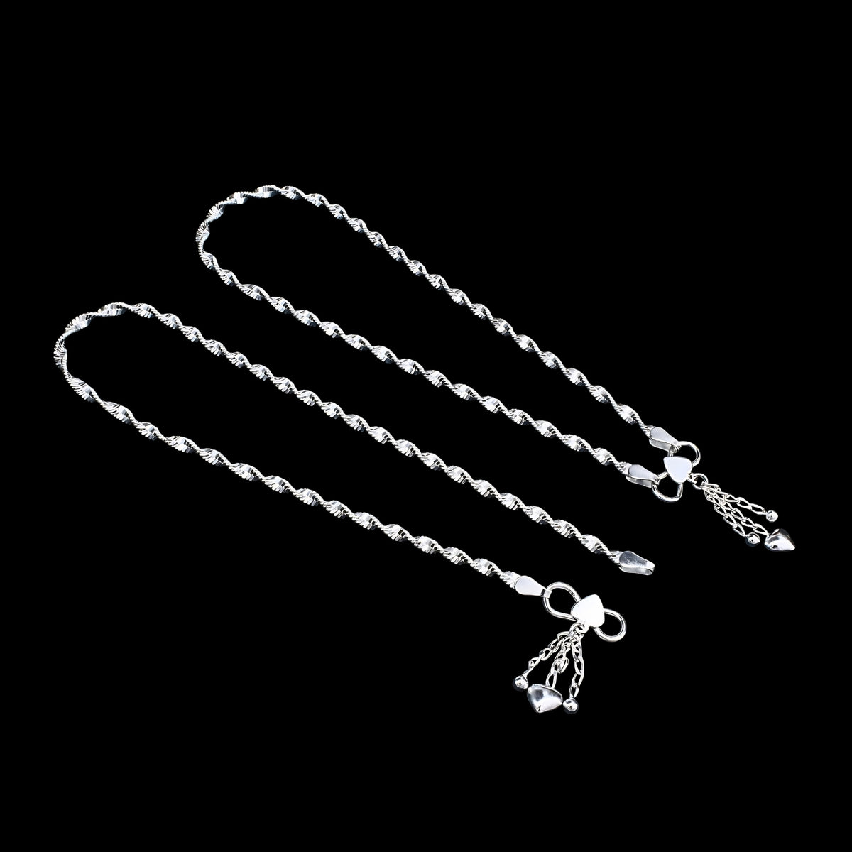 925 Sterling Silver Elegant Heart Tassel Chain Anklet – Women’s 10.3 Inch Jewellery