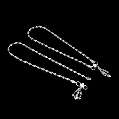 925 Sterling Silver Elegant Heart Tassel Chain Anklet – Women’s 10.3 Inch Jewellery