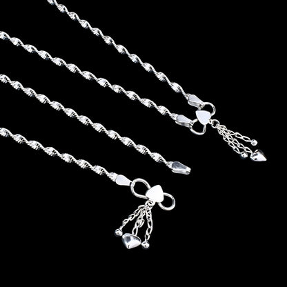 925 Sterling Silver Elegant Heart Tassel Chain Anklet – Women’s 10.3 Inch Jewellery