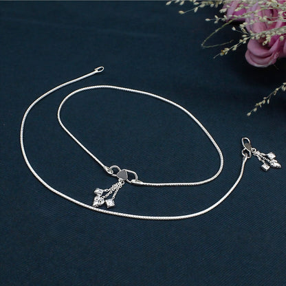 925 Sterling Silver Women’s Anklet – Simple Daily Wear Chain Payal 10.2 Inch
