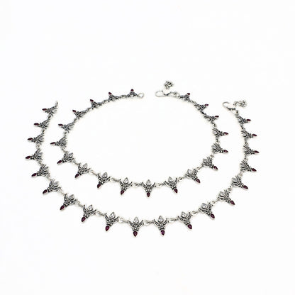 925 Silver CZ Crescent Moon Oxidized Anklet Pair – 10.3 Inch