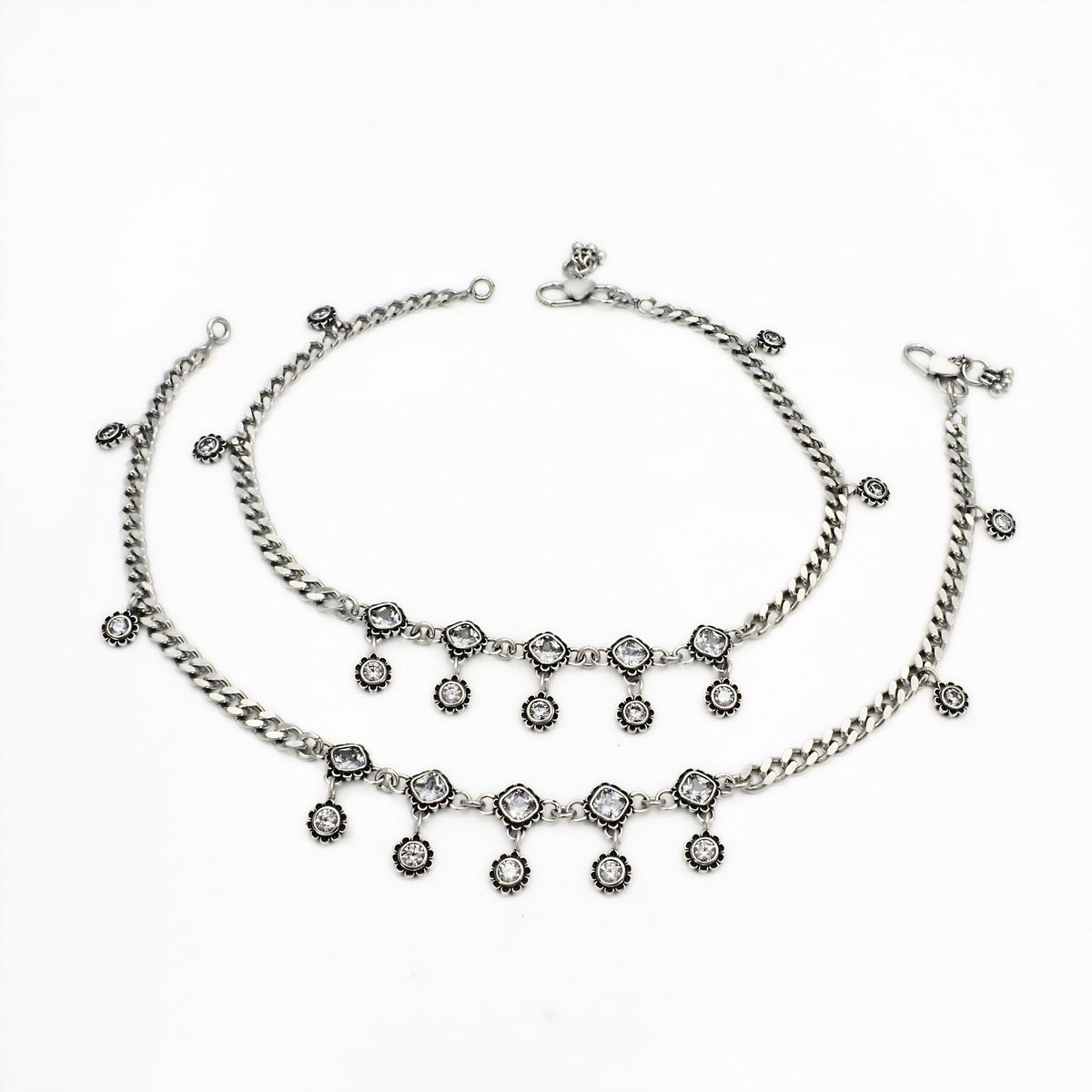 925 Sterling Silver Sunburst Charm Payal Pair – Oxidized Finish