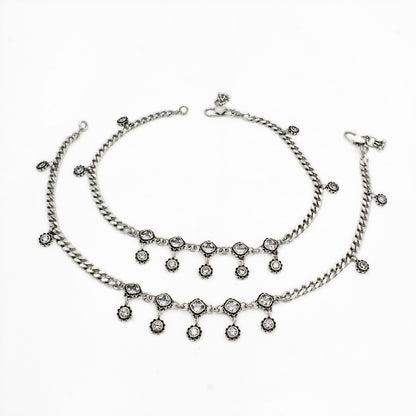 925 Sterling Silver Sunburst Charm Payal Pair – Oxidized Finish