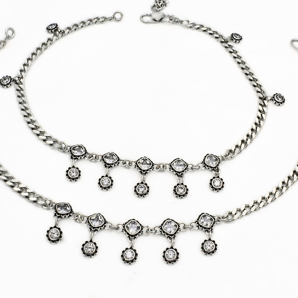 925 Sterling Silver Sunburst Charm Payal Pair – Oxidized Finish