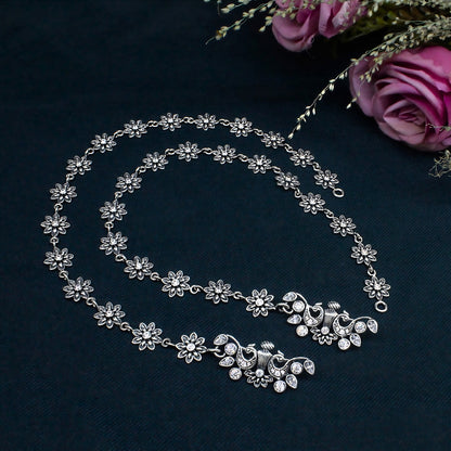 Elegant Floral Charm Anklet Pair – 925 Sterling Silver Oxidized Jewellery