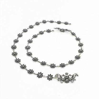 Elegant Floral Charm Anklet Pair – 925 Sterling Silver Oxidized Jewellery