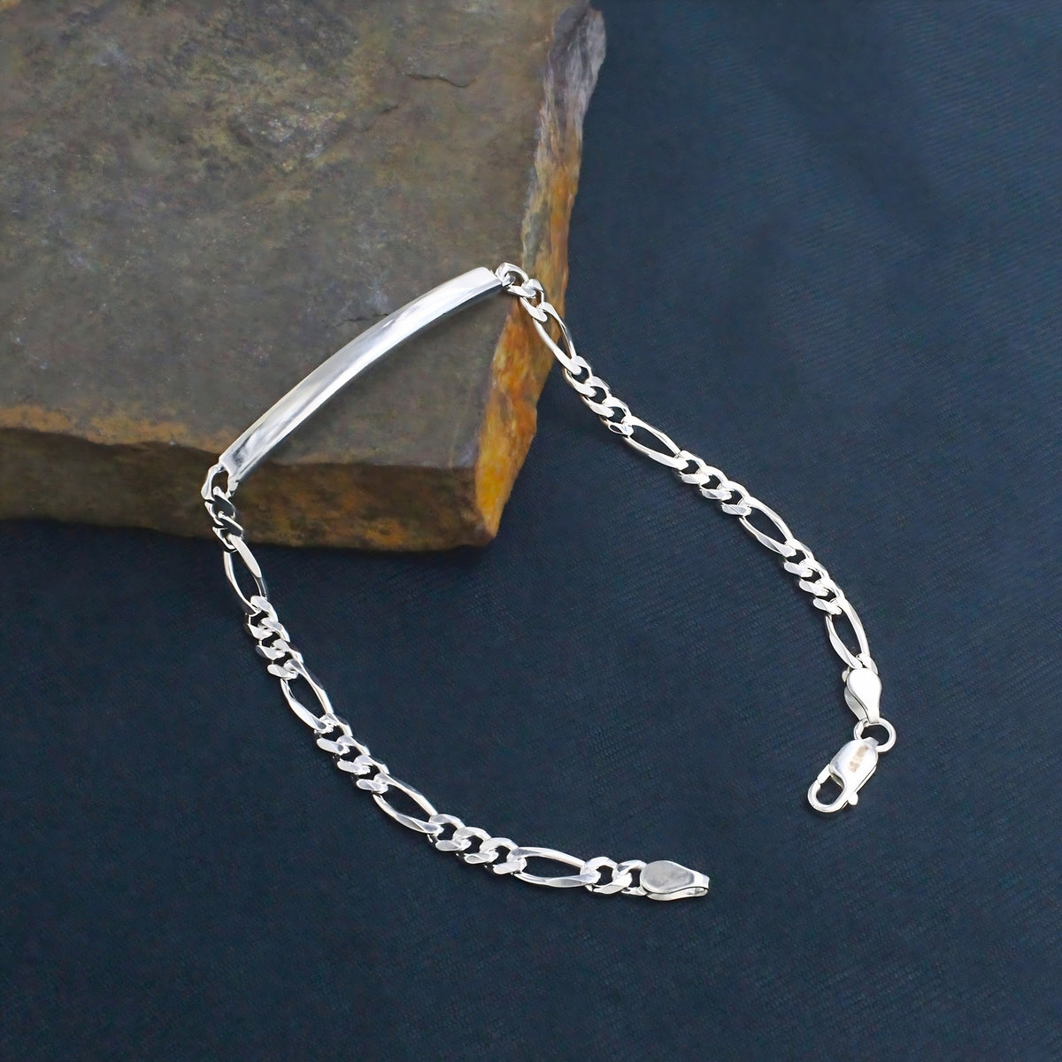 Premium 925 Sterling Silver Men's Figaro ID Chain Bracelet