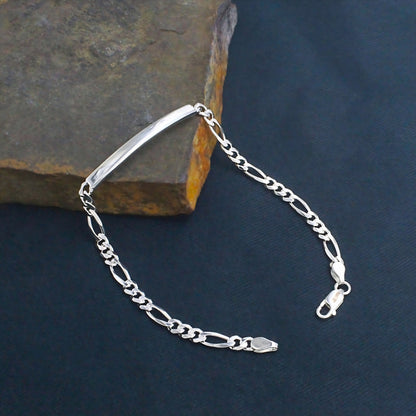 Premium 925 Sterling Silver Men's Figaro ID Chain Bracelet