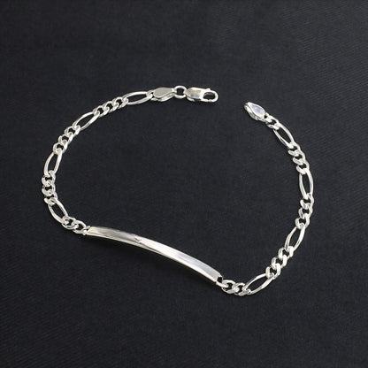 Premium 925 Sterling Silver Men's Figaro ID Chain Bracelet