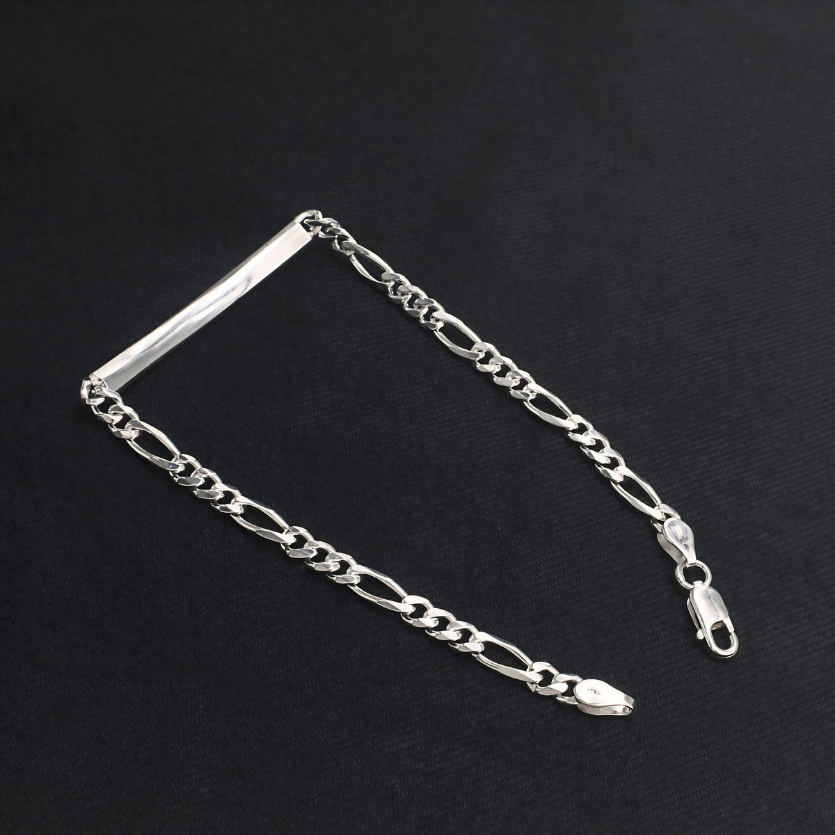 Premium 925 Sterling Silver Men's Figaro ID Chain Bracelet