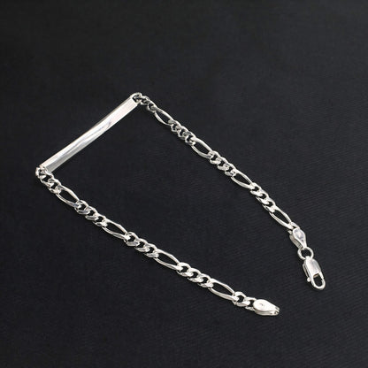Premium 925 Sterling Silver Men's Figaro ID Chain Bracelet