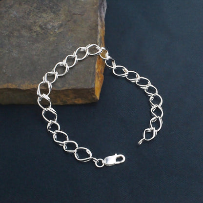 Real 925 Sterling Silver Men's Oval Link Chain Bracelet
