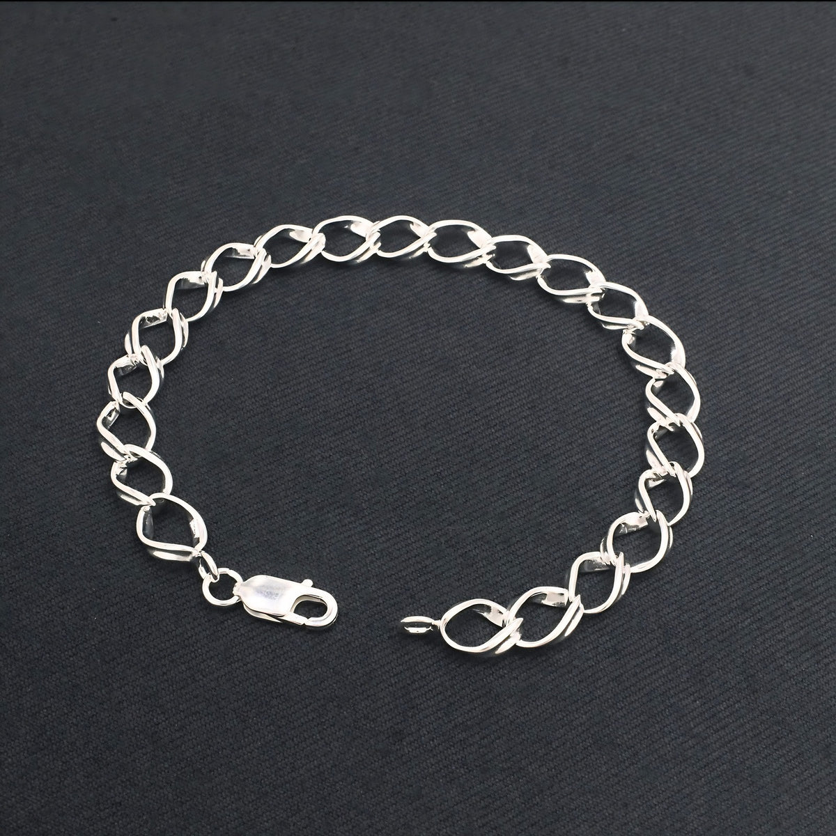 Real 925 Sterling Silver Men's Oval Link Chain Bracelet