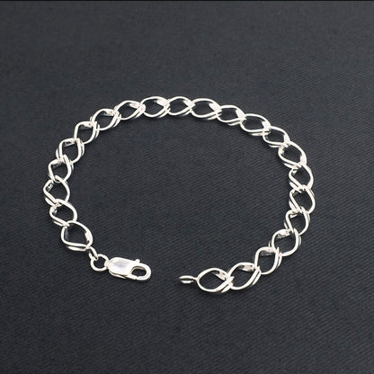 Real 925 Sterling Silver Men's Oval Link Chain Bracelet