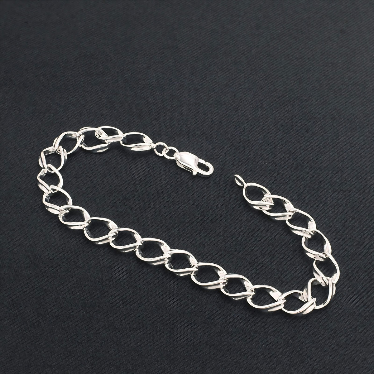 Real 925 Sterling Silver Men's Oval Link Chain Bracelet