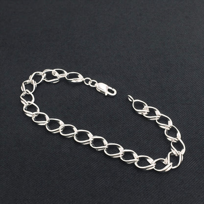 Real 925 Sterling Silver Men's Oval Link Chain Bracelet
