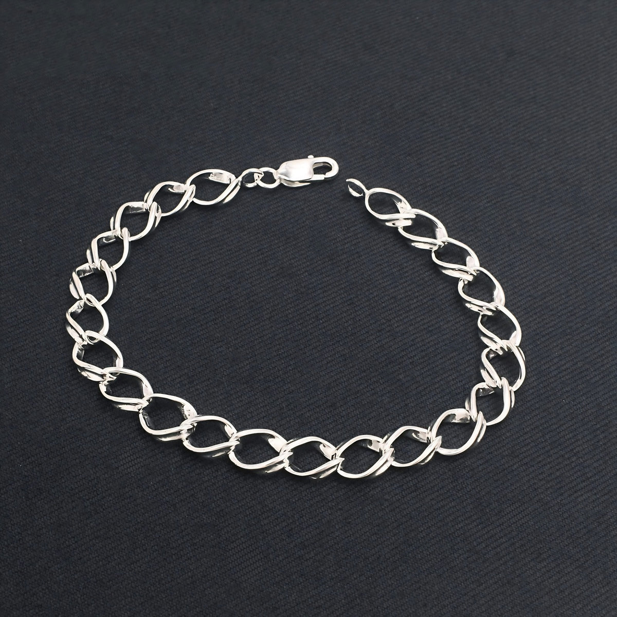 Real 925 Sterling Silver Men's Oval Link Chain Bracelet