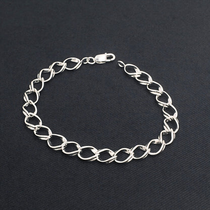 Real 925 Sterling Silver Men's Oval Link Chain Bracelet