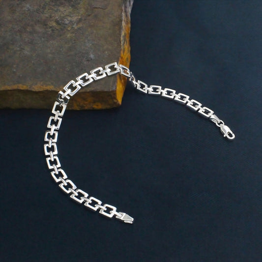 Men's Luxury 925 Sterling Silver Geometric Link Bracelet