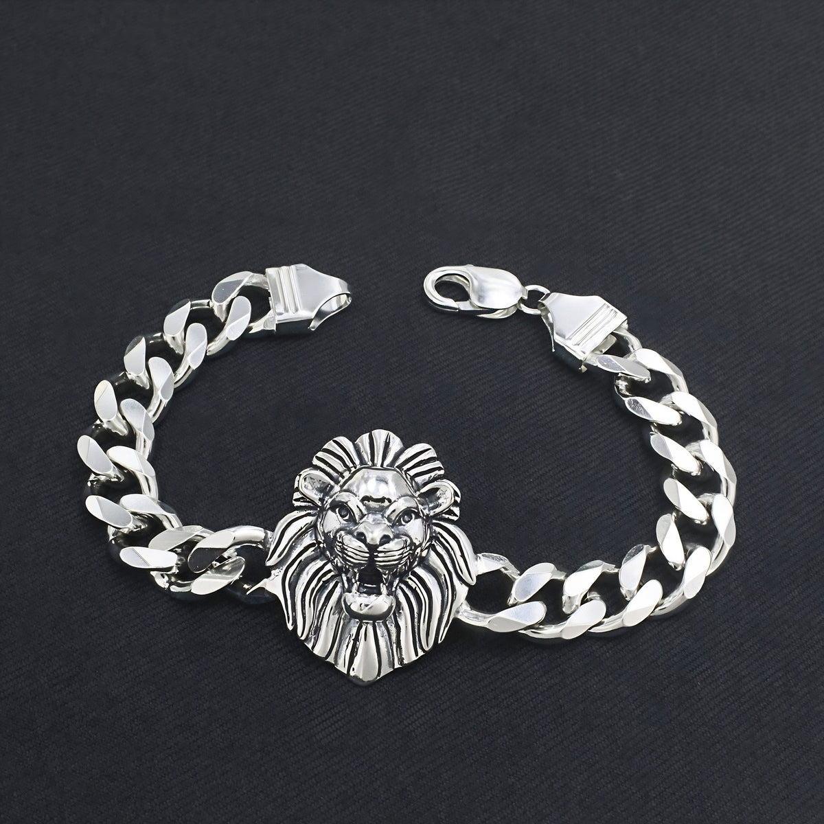 Men's Premium 925 Sterling Silver Lion Head Oxidized Chain Bracelet