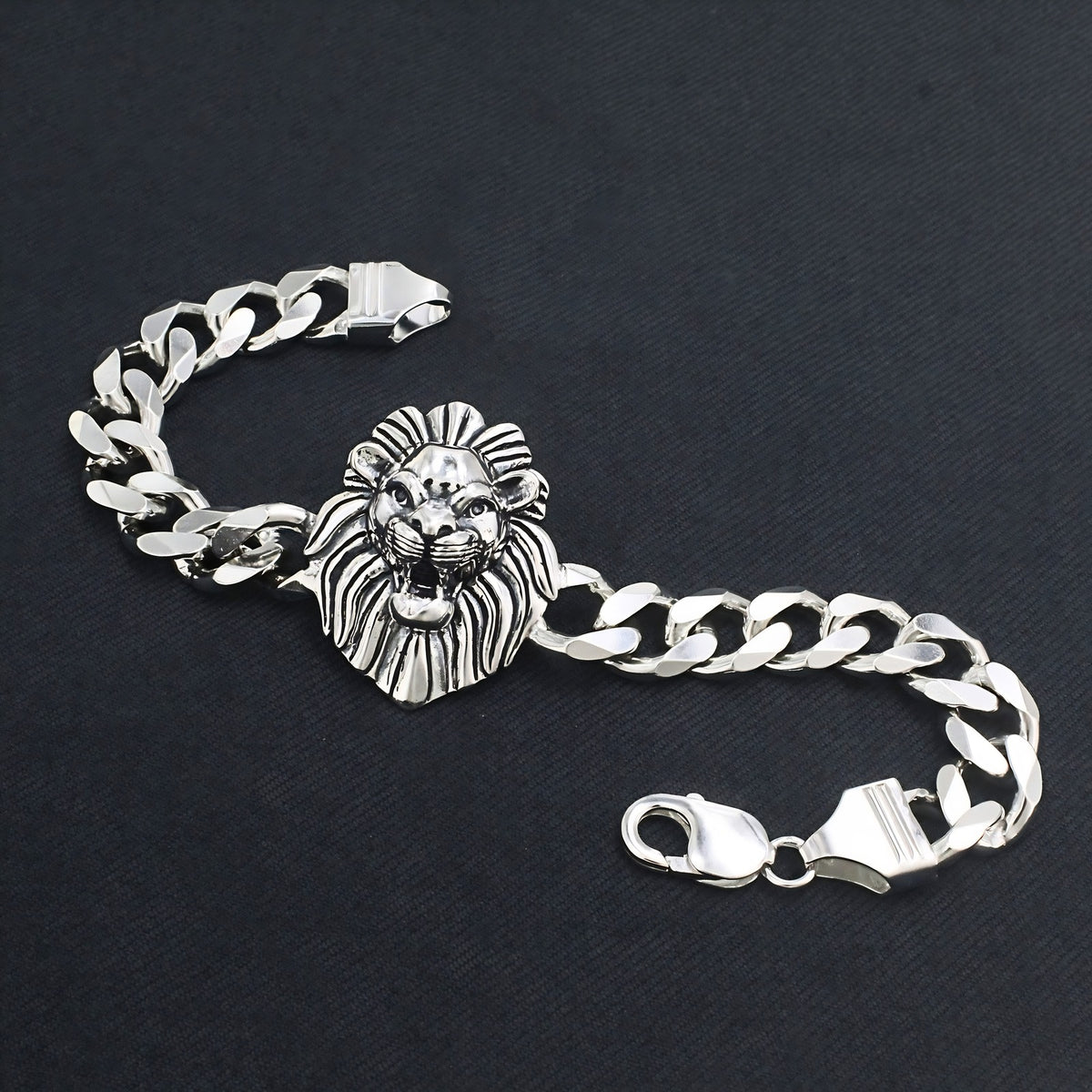 Men's Premium 925 Sterling Silver Lion Head Oxidized Chain Bracelet