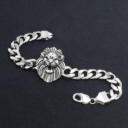 Men's Premium 925 Sterling Silver Lion Head Oxidized Chain Bracelet