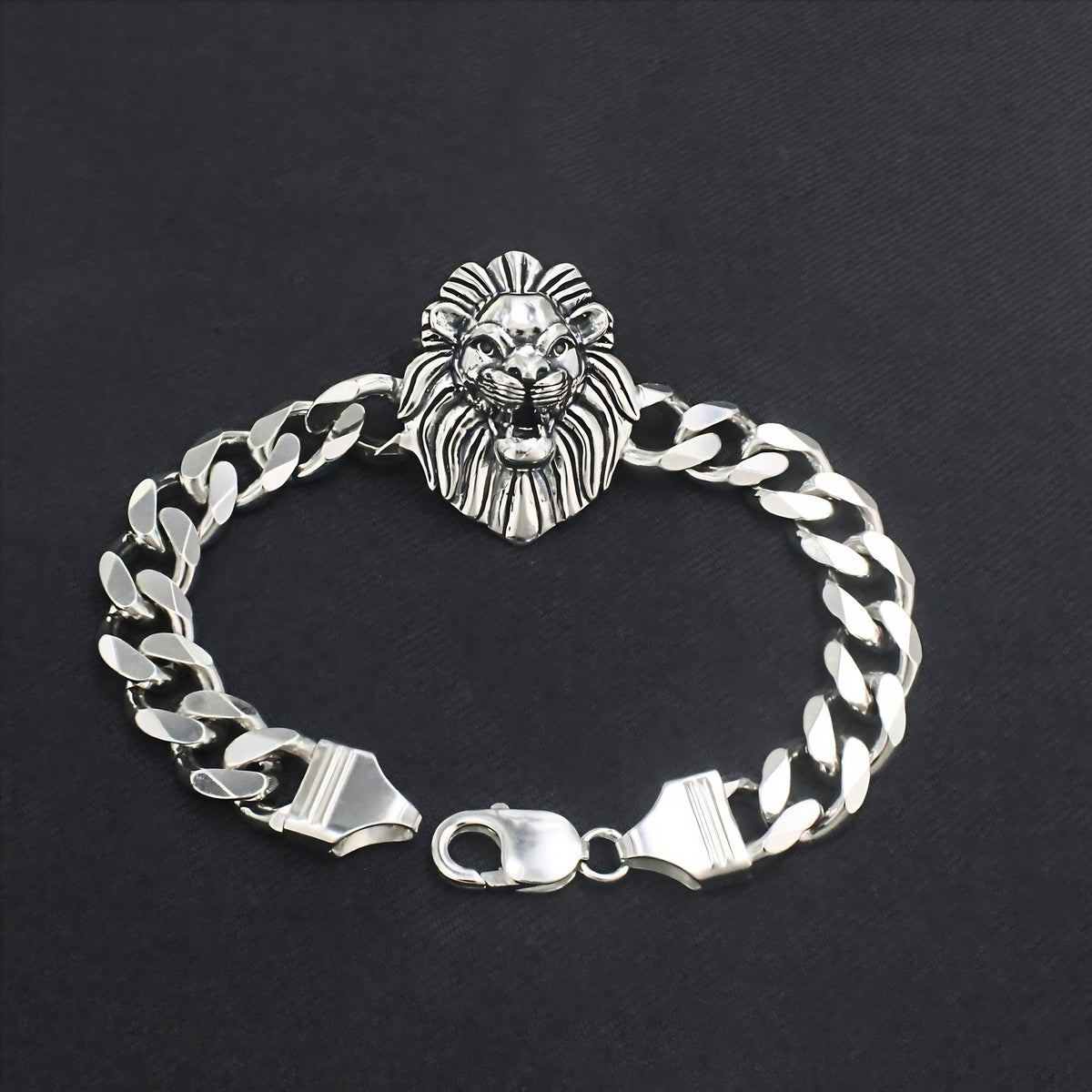 Men's Premium 925 Sterling Silver Lion Head Oxidized Chain Bracelet