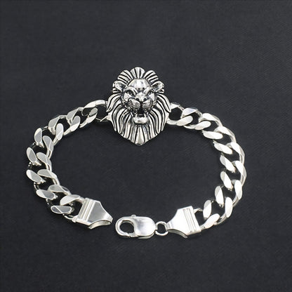 Men's Premium 925 Sterling Silver Lion Head Oxidized Chain Bracelet