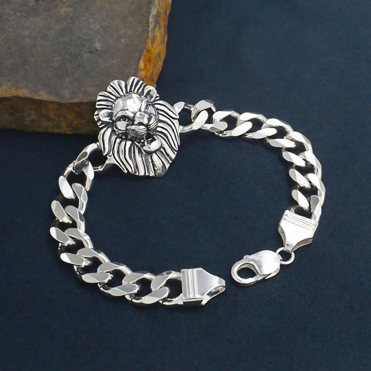 Men's Premium 925 Sterling Silver Lion Head Oxidized Chain Bracelet