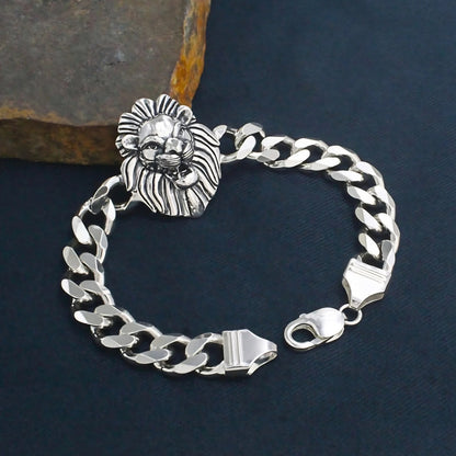 Men's Premium 925 Sterling Silver Lion Head Oxidized Chain Bracelet