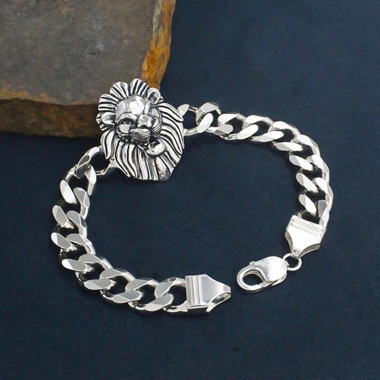 Men's Premium 925 Sterling Silver Lion Head Oxidized Chain Bracelet