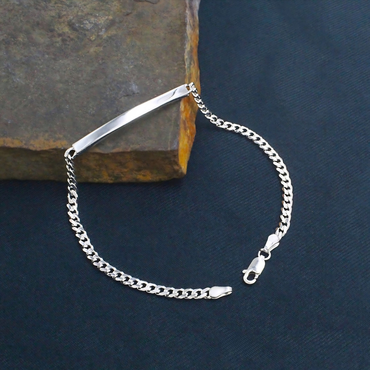 Luxury Men's 925 Sterling Silver Cuban Link ID Chain Bracelet