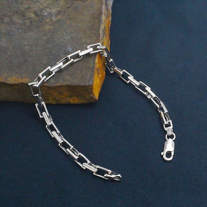 Classic 925 Sterling Silver Men's Interlocking Box Chain Bracelet
