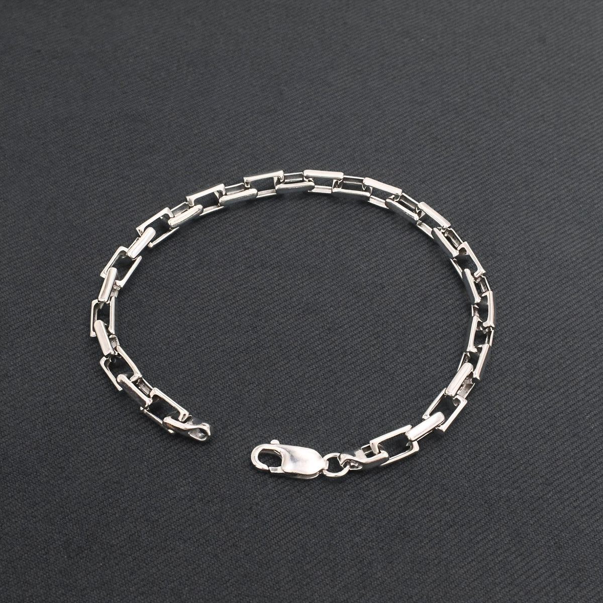 Classic 925 Sterling Silver Men's Interlocking Box Chain Bracelet