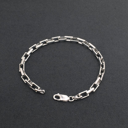 Classic 925 Sterling Silver Men's Interlocking Box Chain Bracelet